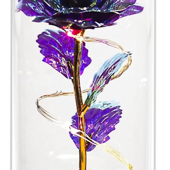 Glass Rose Galaxy Enchanted Light-Up Flower Perfect Gift for Women Purple Color - Picture 2 of 7